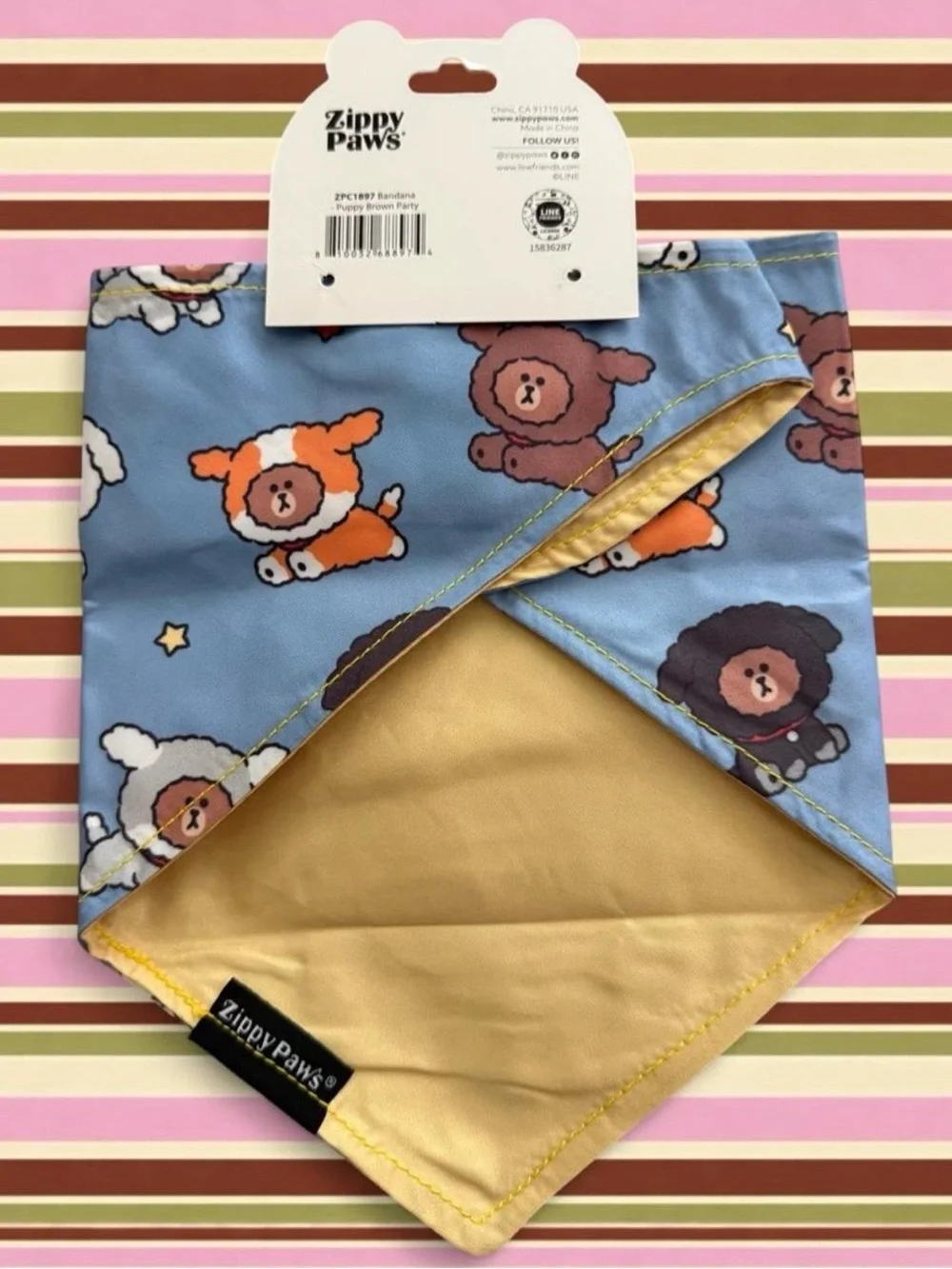 Line Friends Bandana Puppy Brown Party for Dogs #linefriends #petaccessories